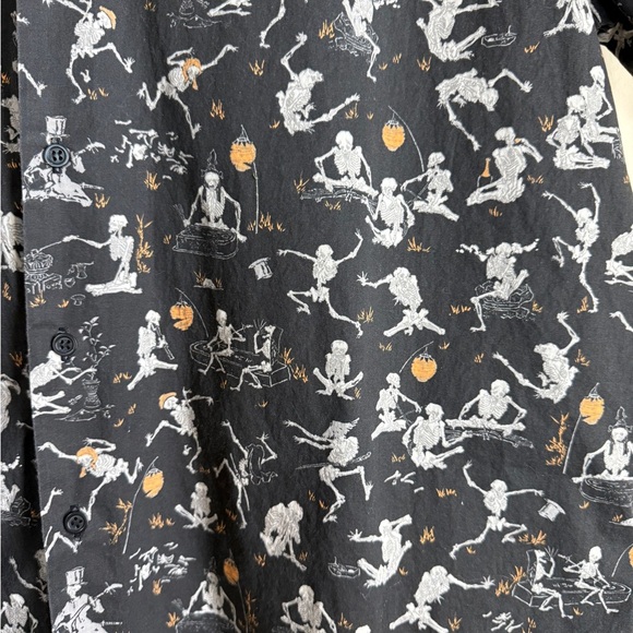 Dapper Day Mens Skeleton Novelty Print Spooky Halloween Collared Button Down 4XL - Picture 2 of 8